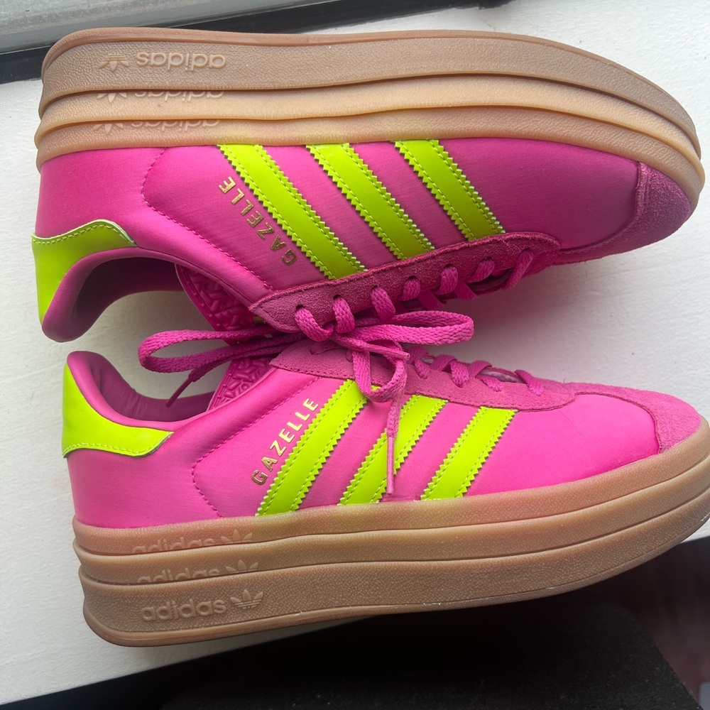 Adidas Gazelle Bold Pink and Lime Sneakers